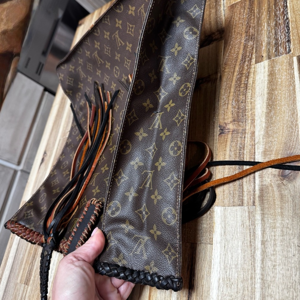 Louis Vuitton Brown Monogram Canvas Tassel Tote with Black & Tan Accents - Picture 9 of 11